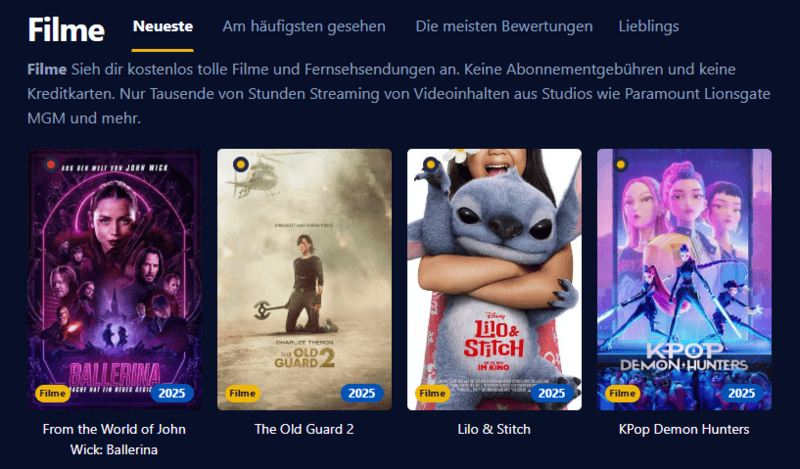 Screenshot der Kinokiste-Benutzeroberfläche, im Retro-Stil mit grünem Text auf dunklem Hintergrund.
